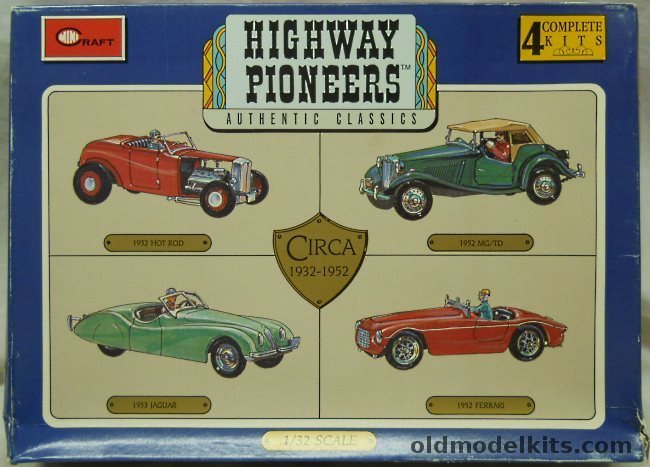 Minicraft 1/32 Highway Pioneers (Ex-Gowland/Revell) 1953 Jaguar / 1952 Ferrari / 1910 Stanley / 1910 Hudson, 1505 plastic model kit